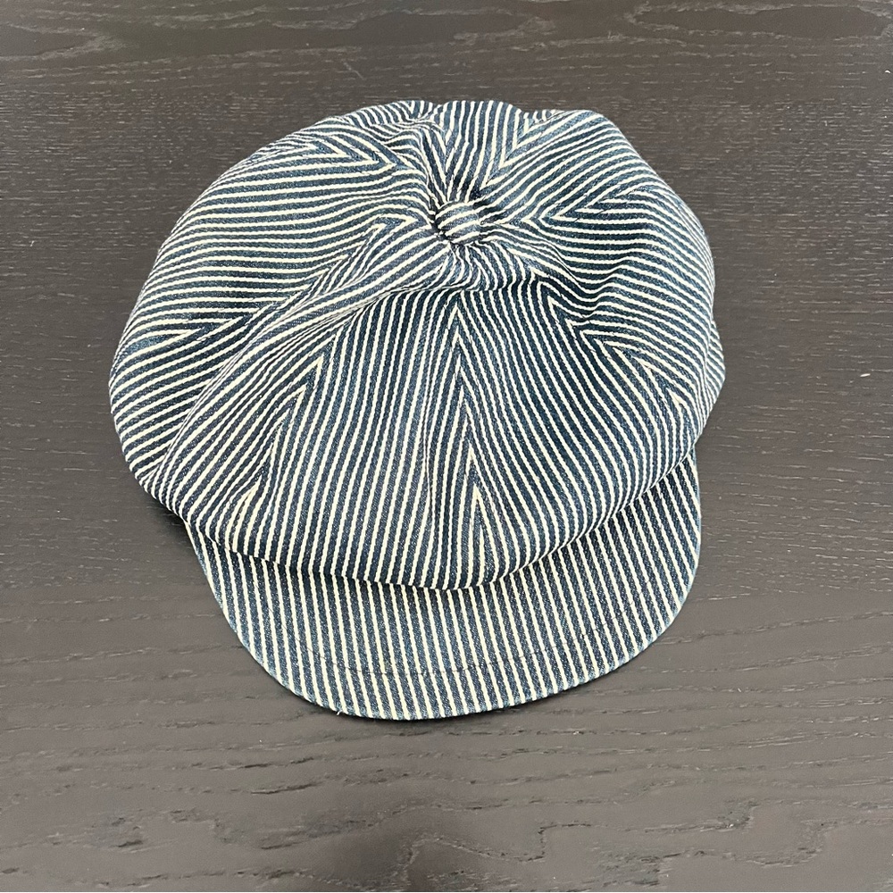 Vintage Striped Newsboy Cap - Navy & White